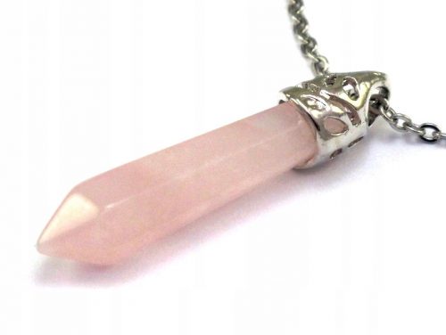  Collana con ciondolo in pietra di quarzo rosa W277