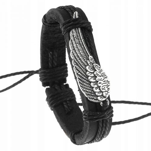  BRACCIALE IN PELLE NERA ALI D'ANGELO PIUMA 2