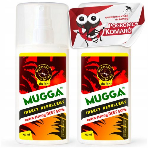 Repellente per insetti - 2× Mugga Deet spray per zanzare e zecche 50% 75 ml + Etichette autoadesive in fogli rettangolari 1 pz.