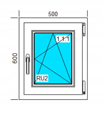 FINESTRA IN PVC 500x600 RU BIANCO, DESTRA