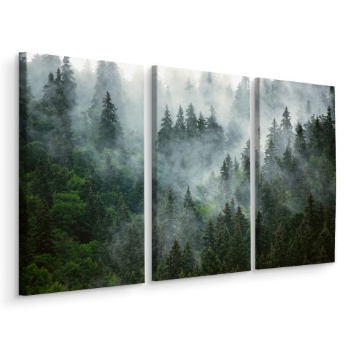 Quadro TRYPTIC Foresta nella Nebbia Alberi Natura 3D 180x120