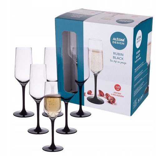 Bicchieri da champagne Altom Design Rubin Black, nero, 220 ml, 6 pz.