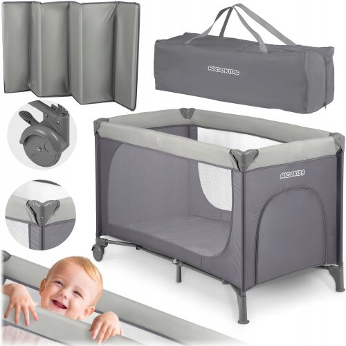  Lettino da viaggio RicoKids 65 x 125 cm tonalità di grigio e argento