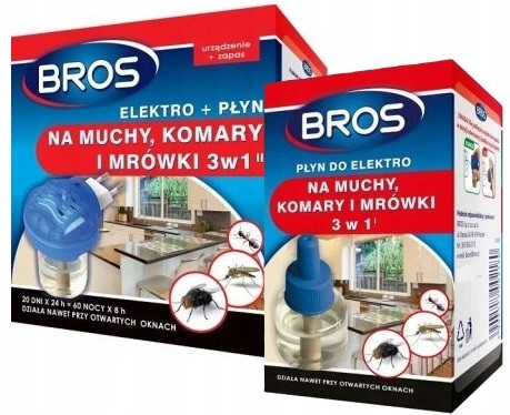  Liquido contro zanzare, formiche, mosche Bros 0,25 kg 30 ml + Liquido per elettrofumigatore insetticida Bros 30 ml