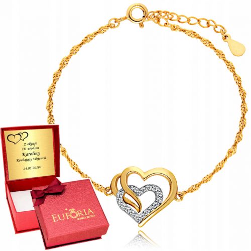  Bracciale inciso LOVE con triplo cuore in oro 925