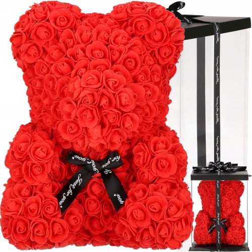 Orsetto con rose con scatola Springos HA7224 36x26 cm rosso + HA7224B IMBALLAGGIO ORSO