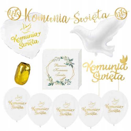  Set stendardo Comunione GOLDEN + palloncini Komunia_Ku4