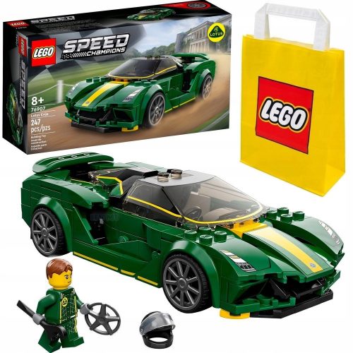  LEGO Speed Champions 76907 Lotus Evija + Sacchetto di carta LEGO 6315786 giallo 24x8x18 cm