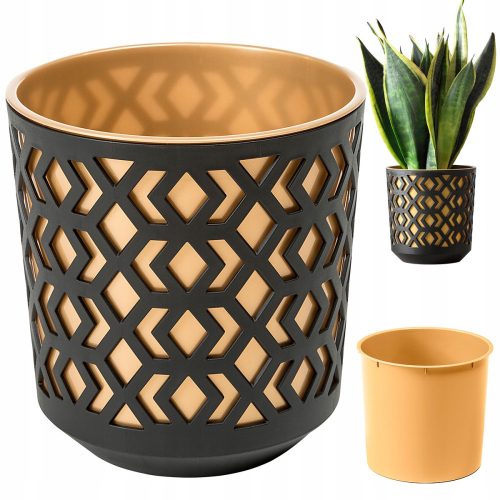  Vaso da fiori rotondo Lamela Aztek, nero e oro, 30 cm