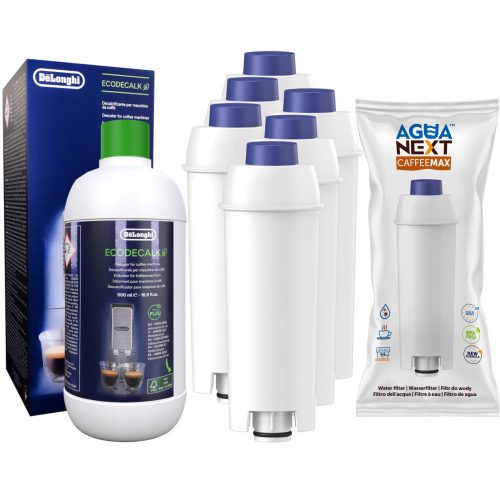  6× Filtro acqua Agua Next per macchina da caffè Delonghi, bianco 1 pz + Decalcificante Delonghi Ecodecalk DLSC500 500 ml