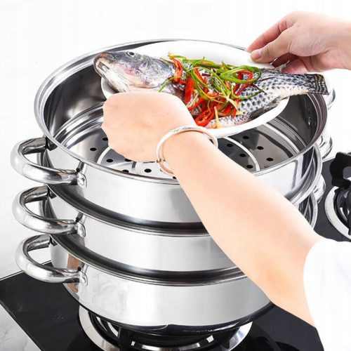  Vaporiera per zuppa in acciaio inox a 3 piani 28 cm