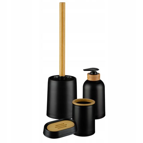 Set accessori bagno ESPINO SET 4 ELEMENTI NERO 4 elementi neri, sfumature di marrone e beige