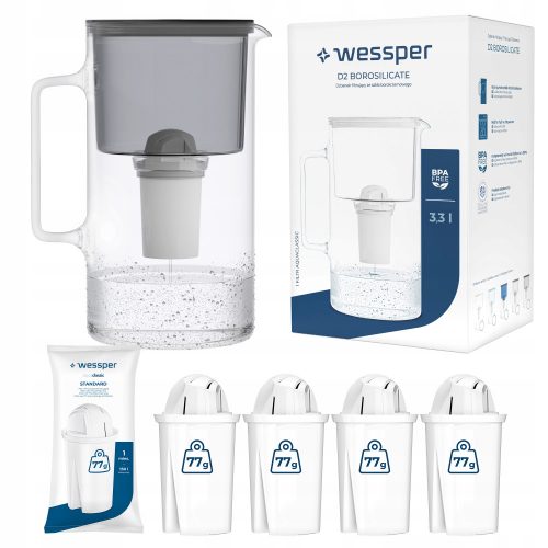  Caraffa filtrante Wessper D2 Borosilicate Aquaclassic da 3,3 l nera