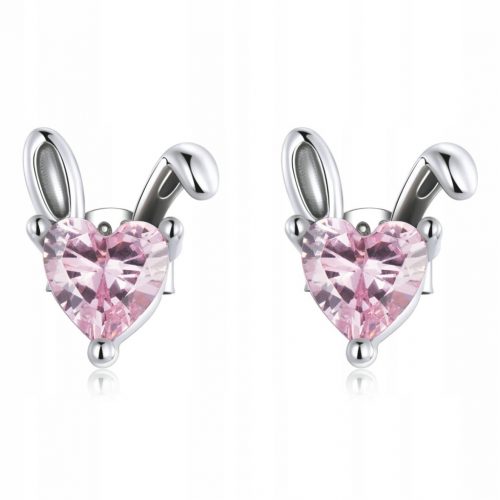  Orecchini Ornamo Orecchie di Lepre e Cuori A perno in argento 925 con zirconi rosa