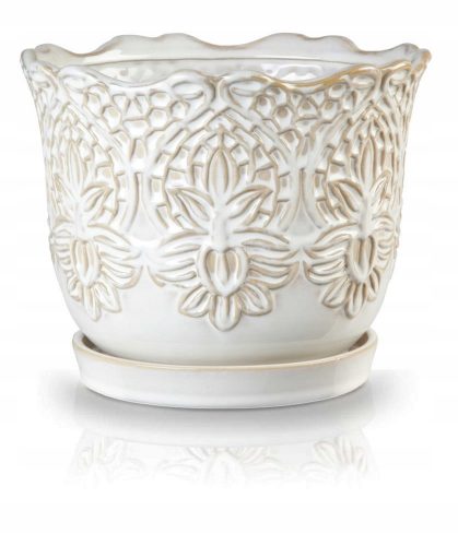 Vaso da giardino - Vaso da fiori Polnix 15 cm x 15 x 12 cm diametro 15 cm ceramica bianca, sfumature di marrone e beige