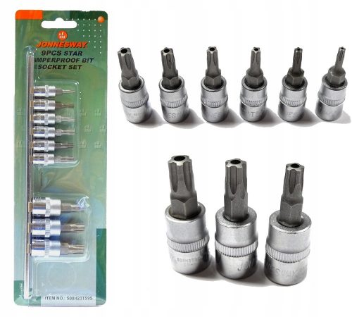  Set chiavi a brugola Jonnesway Torx con bussole da 1/4" e 3/8" S08H23TS9S