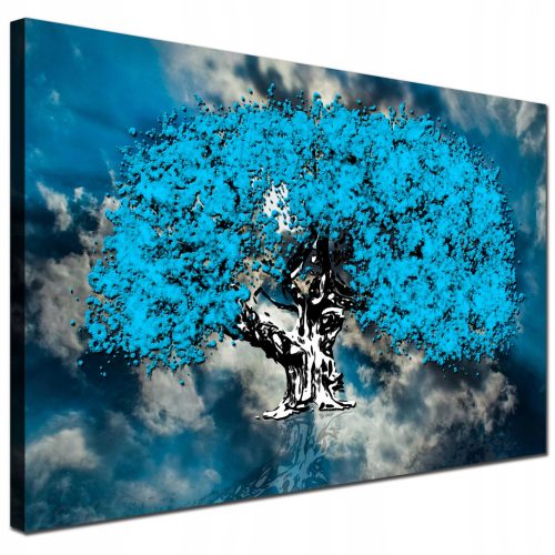 QUADRO su tela Soggiorno con albero grigio e blu