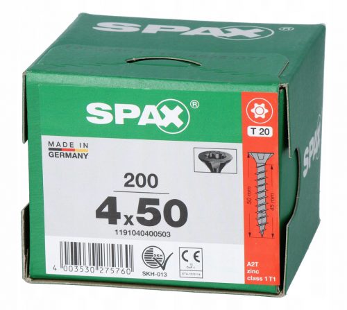  Viti SPAX nere 4x50 T20 filetto totale 200 pz