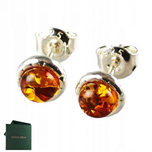  Orecchini a bottone in argento con ambra cognac