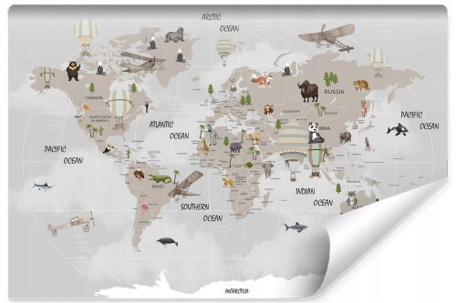 Carta da parati MAPPA DEL MONDO Animali Aerei 368x254