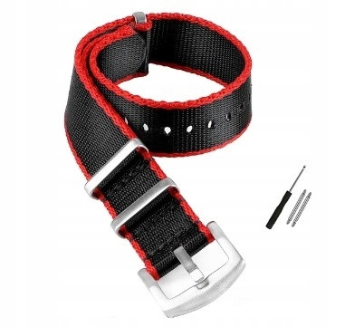  CINTURINO NATO LUNGO 22MM NERO ROSSO + TELESOPS + STRUMENTO - PREMIUM