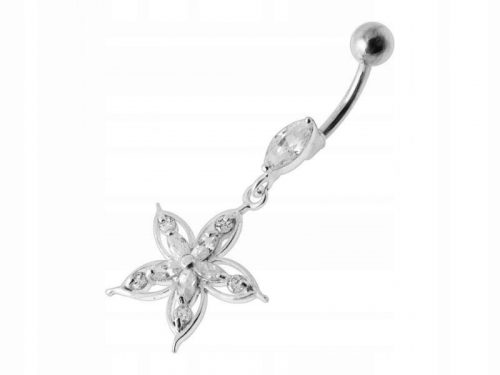  Piercing all'ombelico in argento 925, fiore bianco, un regalo, design alla moda e accattivante