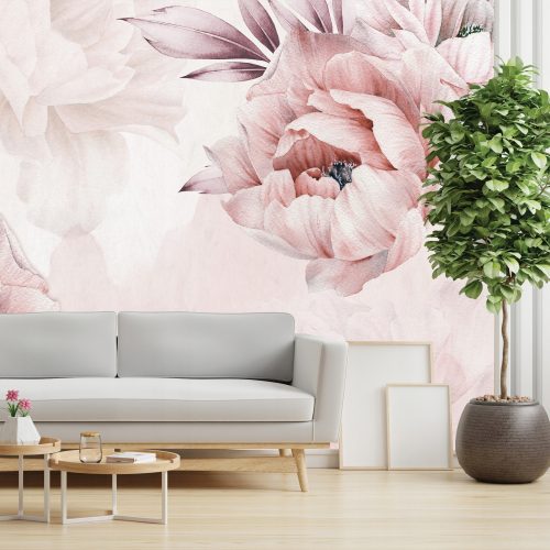 Carta da parati fiori NATURE 400x280 cm peonie rosa