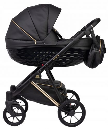  PASSEGGINO BAMBINO ONTARIO BLACK&GOLD 3in1 ECO PELLE + SEDILE COSMO