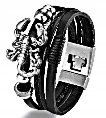  Bracciale Scorpione In Eco Pelle Da Uomo Md, Nero