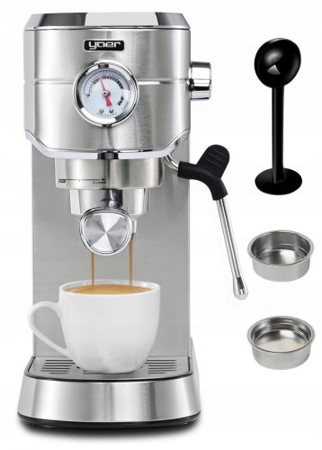  Macchina per caffè espresso portafiltro Yoer Lungo 1450 W, argento/grigio