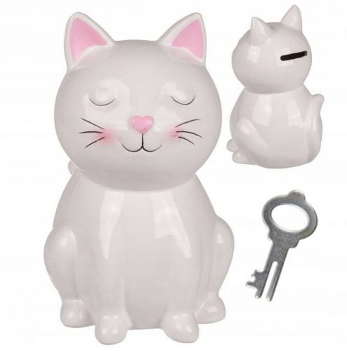  Gatto Salvadanaio in Ceramica 15 Cm Gattino Allegro