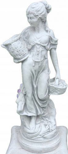  Figura da giardino in cemento - donna con cestini in vaso di fiori