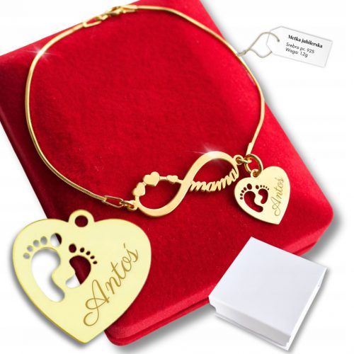  Bracciale in oro 925 INCISIONE Mamma Cuore Piedi