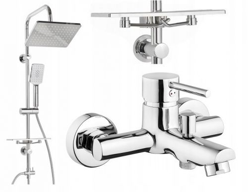 Vasca da bagno monocomando a parete Invena Dafni, cromo + set doccia da superficie Invena Nyks