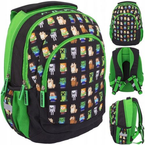  Zaino scolastico multiscomparto Minecraft Astra, nero, Sfumature di verde, 20 l