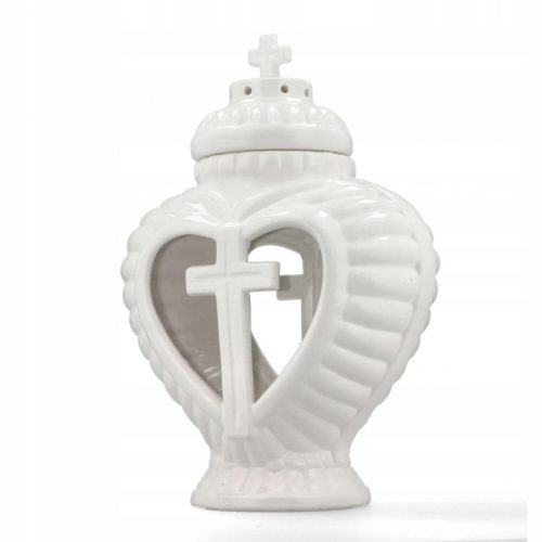  Candela cuore in ceramica bianca con croce, 34 cm