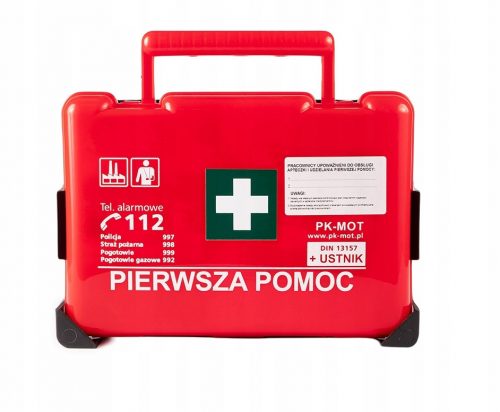 Kit di pronto soccorso con gancio da parete DIN 13157