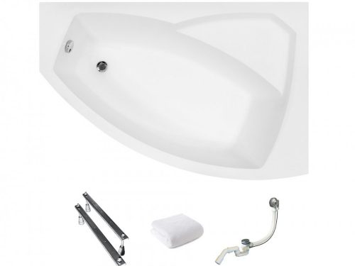 Vasca da bagno asimmetrica Besco Rima in acrilico, scarico laterale, 150 x 95 cm