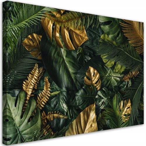 Quadro su tela Foglie tropicali dorate 100x70 1