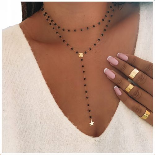  Collana in acciaio, perline nere a forma di stella, in regalo