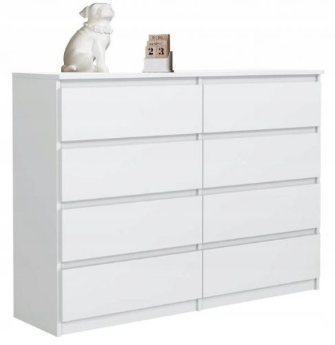  Cassettiera Sara, 8 cassetti, soggiorno, camera da letto, ufficio 120 x 35 x 99,5 cm, bianco opaco