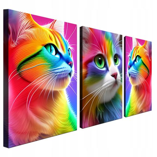 Quadro trittico in 3 parti di gatti colorati 120x60