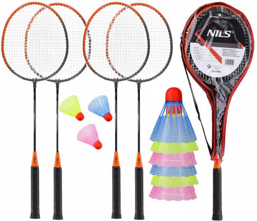 Volano, copertura, rete, set di racchette con volano Nils BADMINTON SET volani + CGROT Guida Sportiva IDEALE PER IMPARARE LO SHOPPING