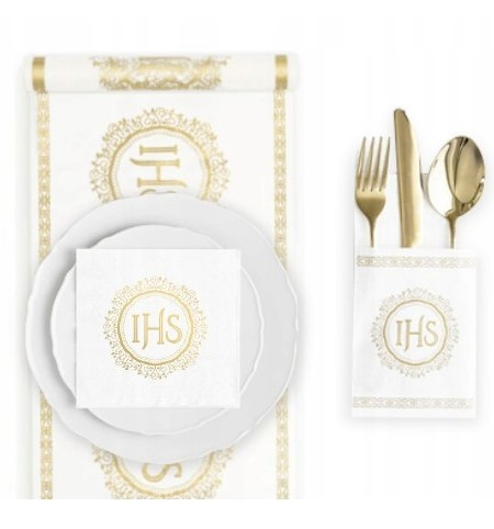  DECORAZIONE TAVOLA COMUNIONE ORO SET IHS