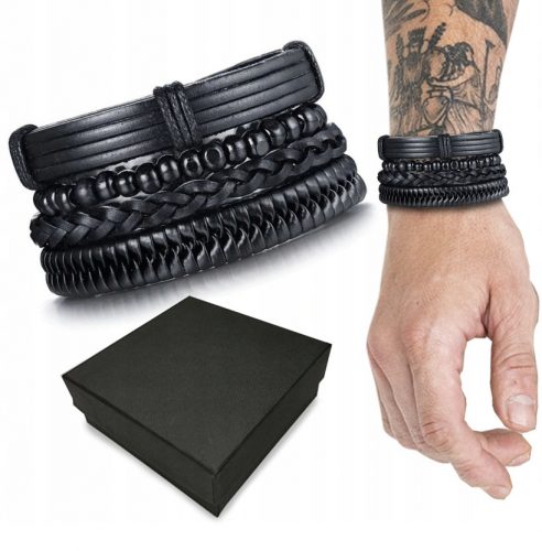  Set bracciale in pelle Set 4in1 da uomo