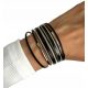  Bracciale da donna in pelle nera con righe