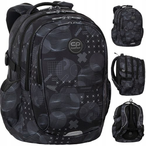  Zaino scolastico multiscomparto CoolPack, nero, sfumature di grigio e argento, 29 l