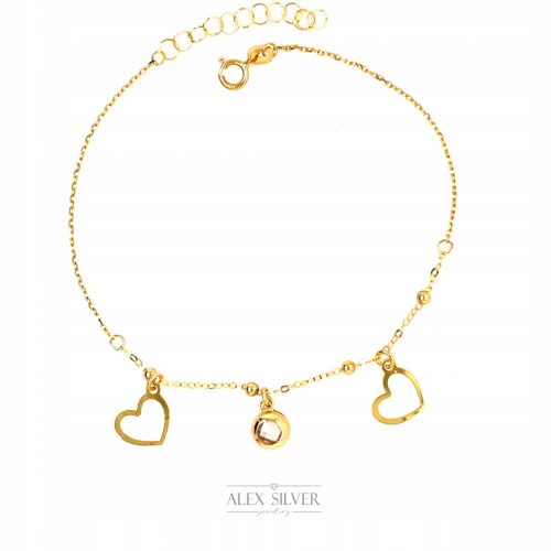  Bracciale in oro con cuori, oro 585 14k