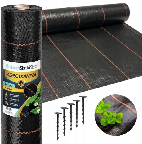 Agrotessile - Agrotessuto pacciamante (antierbacce) Linar MeshNets nero 110 x 10000 cm 90 g/m² + PERNI PER RETI TALPA AGROTCANIC 50 pz