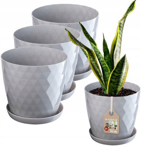  Vaso da fiori Kadax 16 cm x 16 x 15 cm diametro 16 cm in plastica tonalità grigio e argento